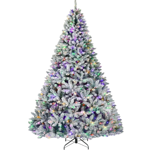 Hykolity 7.5ft Prelit Snow Flocked Christmas Tree