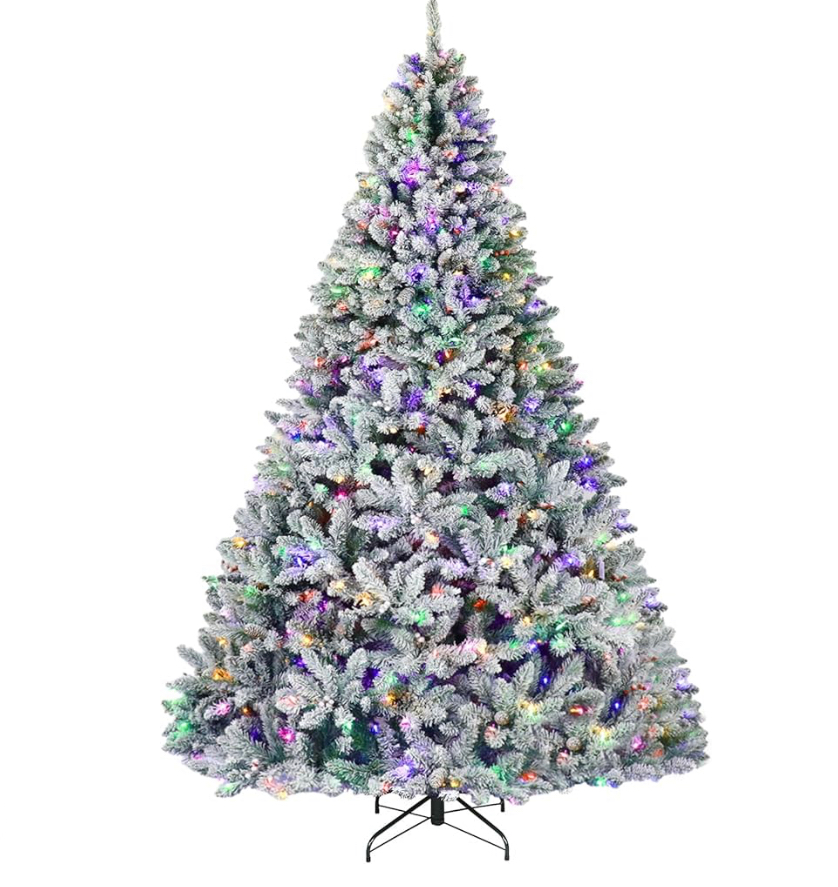 Hykolity 7.5ft Prelit Snow Flocked Christmas Tree
