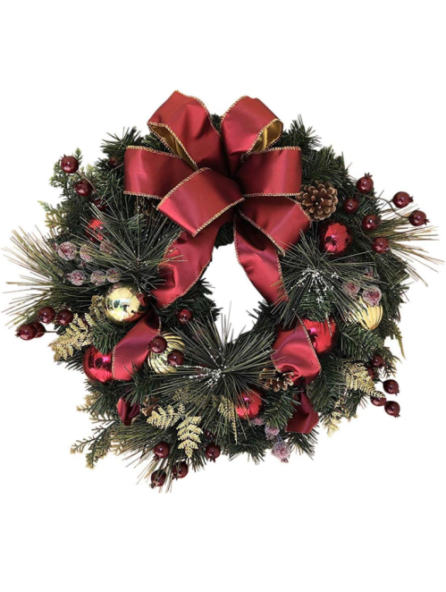 The Wreath Depot Easton Christmas Wreath 24 Inch, Elegant Designer Holiday Door Wreath, Designed in USA, White Gift Box Included