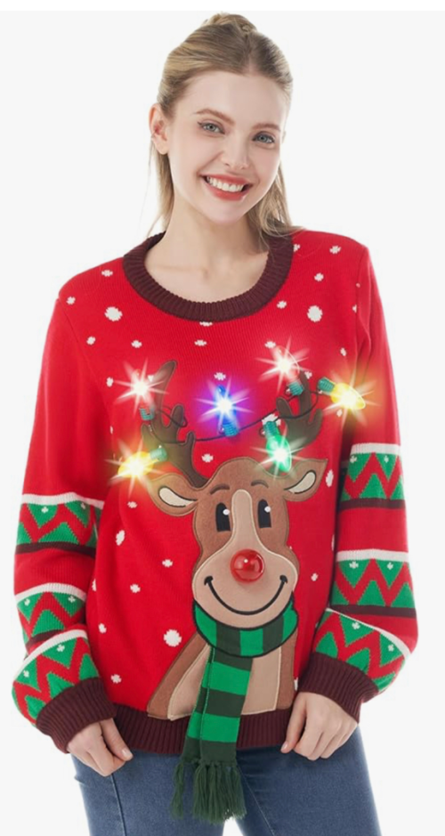 JOYIN Light Up Ugly Christmas Sweater Women, Funny Christmas Ugly Sweater with Light Bulbs, Holiday Pullover