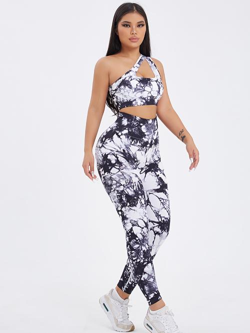 Women's One-shoulder Seamless Tie-dye Yoga Clothes Fitness Suit