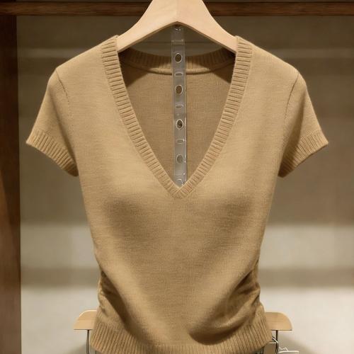 Solid-color Knitted Top For Women Super Stylish Slim-fit