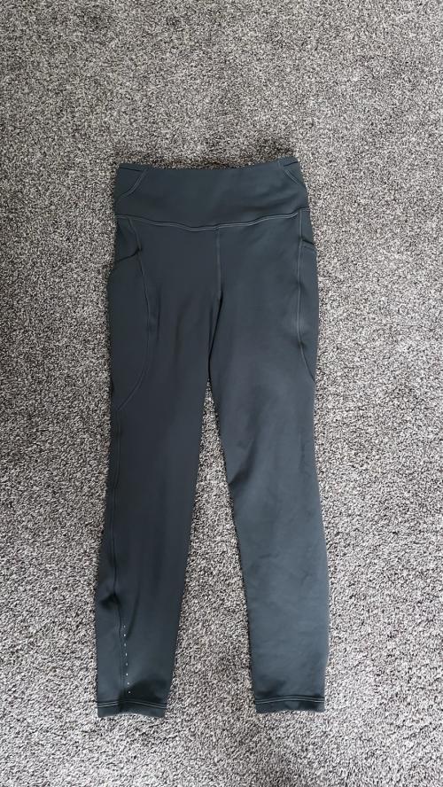 Lululemon Dark Gray High-Rise Ankle Leggings Size 8 Pockets Reflective Accents