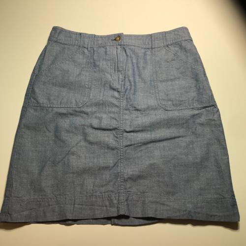 Talbots Womens Cotton Straight Skit Blue Chambray Zip Fly Hits at Knee Size 8