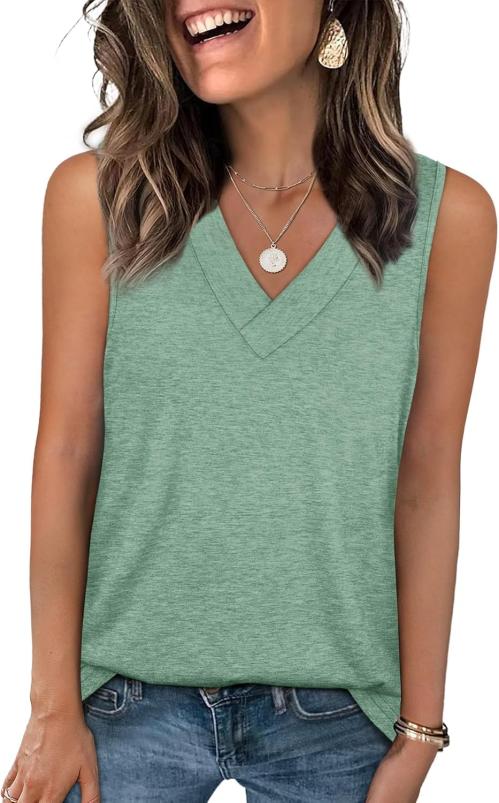 Tank Tops for Women Summer V Neck T Shirts Trendy Sleeveless Basic Tee Loose Fit
