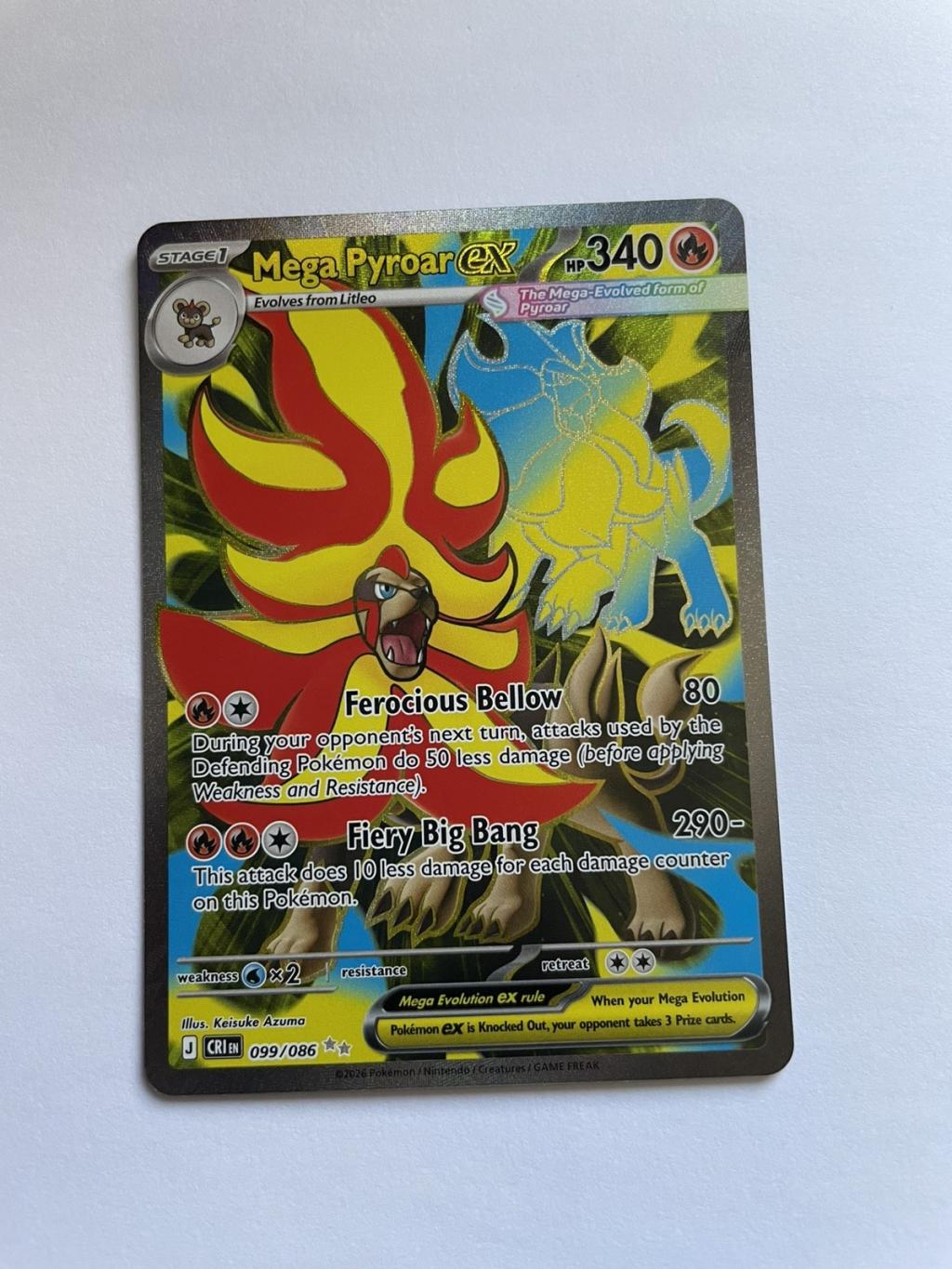 Mega Pyroar Ex 099/086 Chaos Rising Pokemon Card English NM Full Art