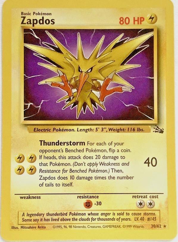 Pokémon TCG - Zapdos - 30/62 - Rare Unlimited - Fossil Unlimited [Moderate Play]