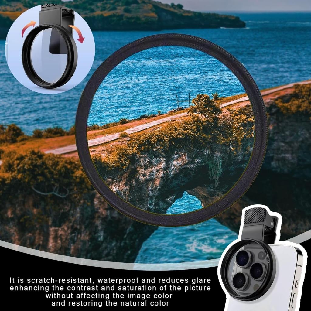 52mm Professional Phone Camera Clip With Macro Lens CPL Star Variable ND Filter For All Smartphones Aluminum Alloy Thread - With CPL Filter,Round Hole
