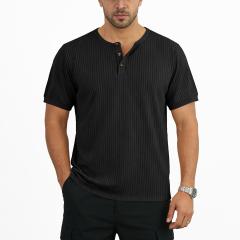 Herringbone Henry Shirt Short-sleeved Vertical-striped Button T-shirt