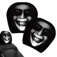 2x Halloween Decor Scary Face Car Seat Headrest Cover Horror Head Rest Protector