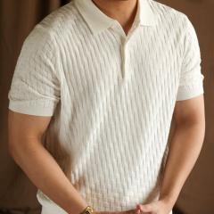 Mens Knitted Jacquard Casual Short-Sleeve Top