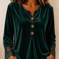 Women's Elegant V-neck Button Long-sleeved Top