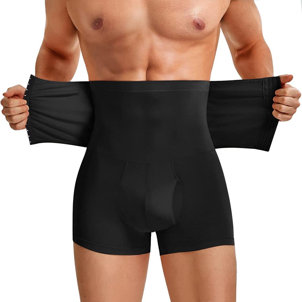Men High Waist Shapewear Boxer Briefs With Adjustable Hooks Compression Tummy Control Butt Lifter…