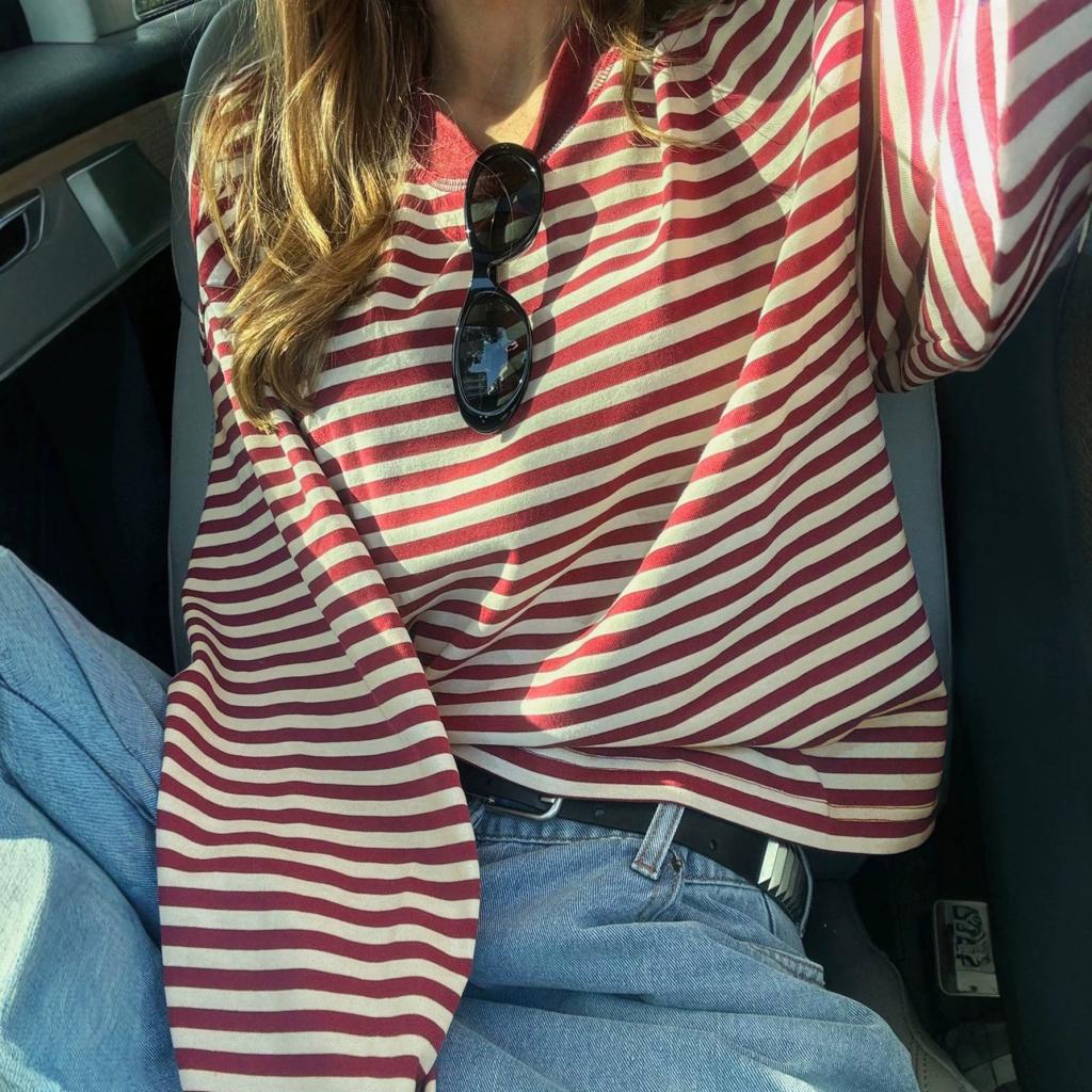 Womens Retro Color-Block Striped Top