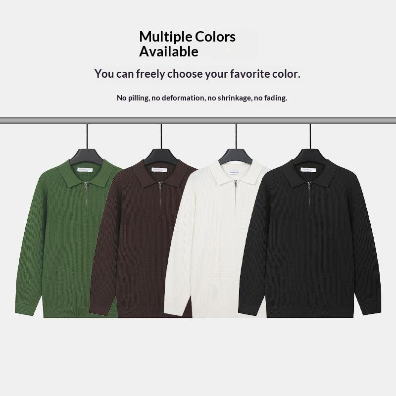 Mens Zip-up Polo Knit Sweater