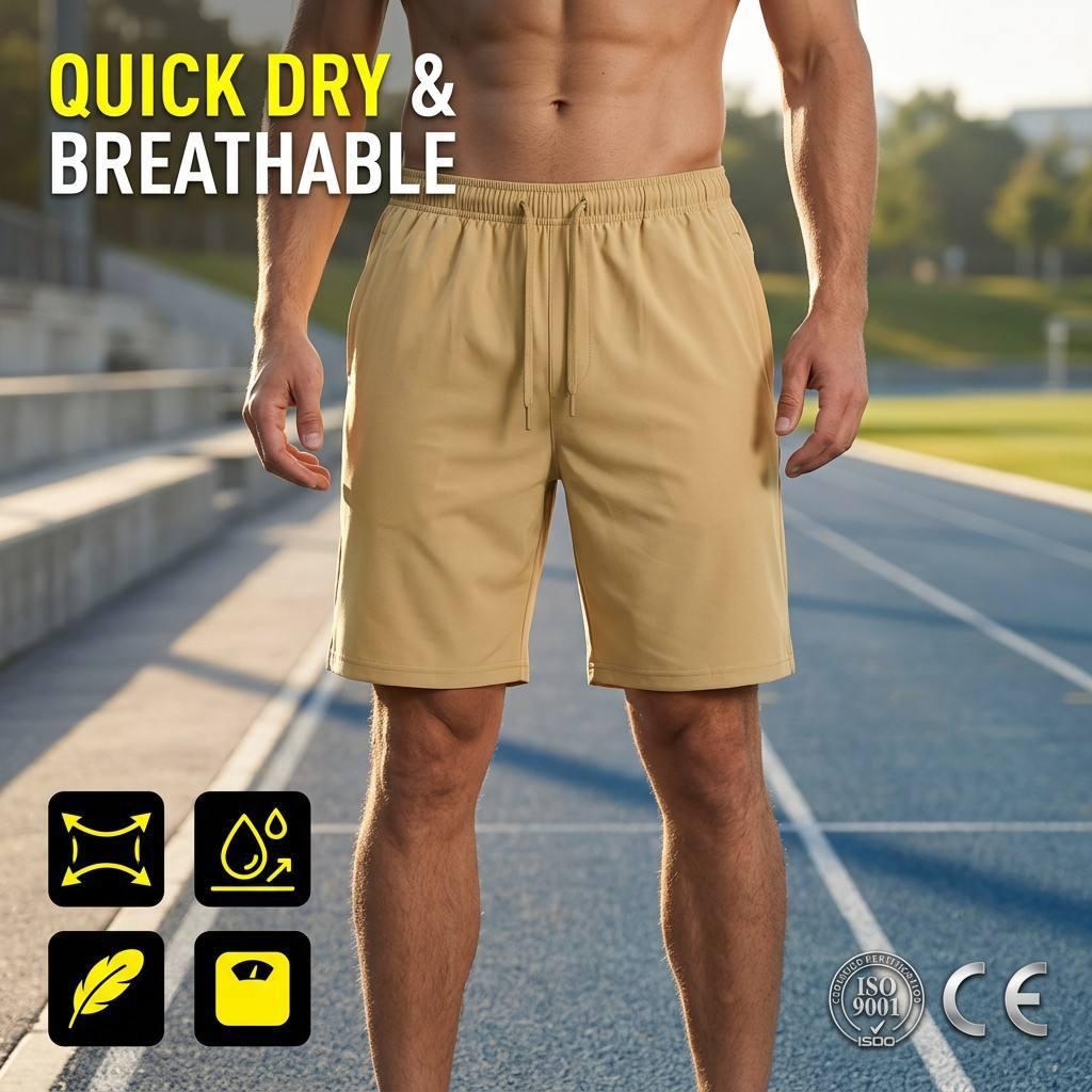 Men Quick Dry Athletic Shorts With Zipper Pockets Breathable Gym Training Running Outdoor Track S…