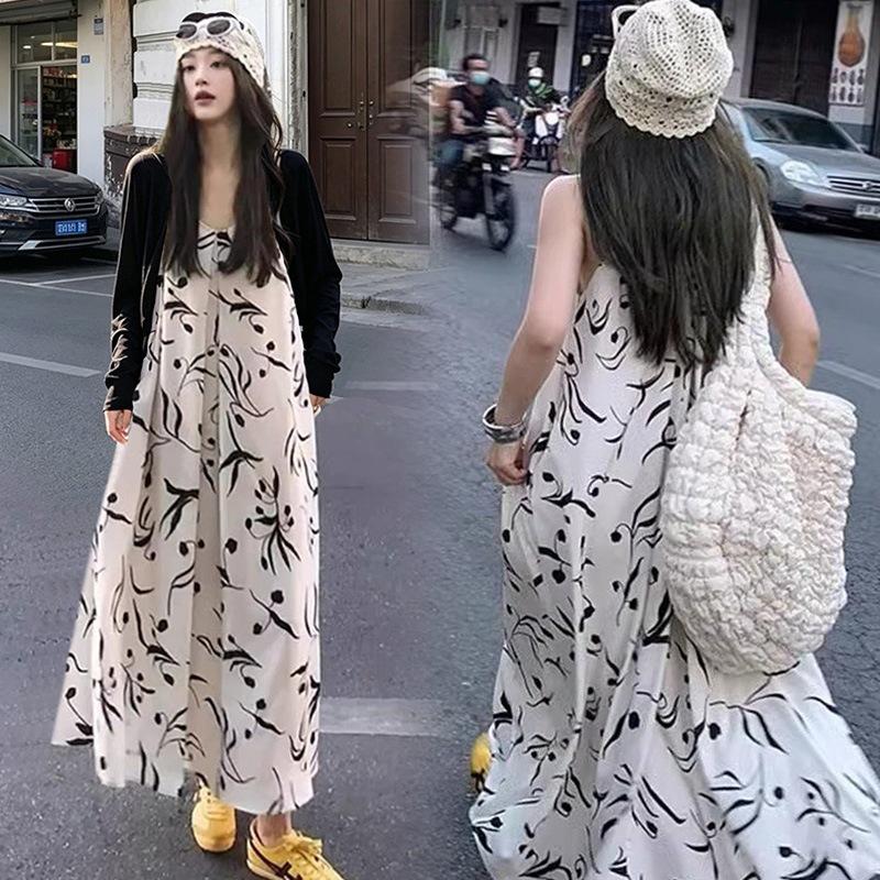 Elegant Printed Dress And Sun-protection Jacket
