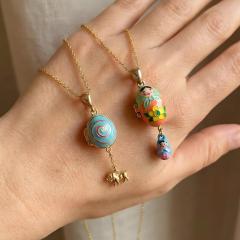 Colorful Dripped-Oil Egg Tumbler Puppy Pendant Necklace