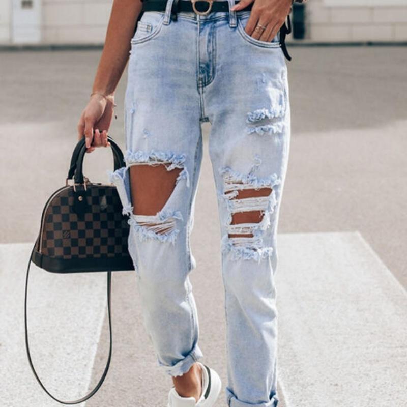 Women's Light Blue Elegant Slim-fit Trousers