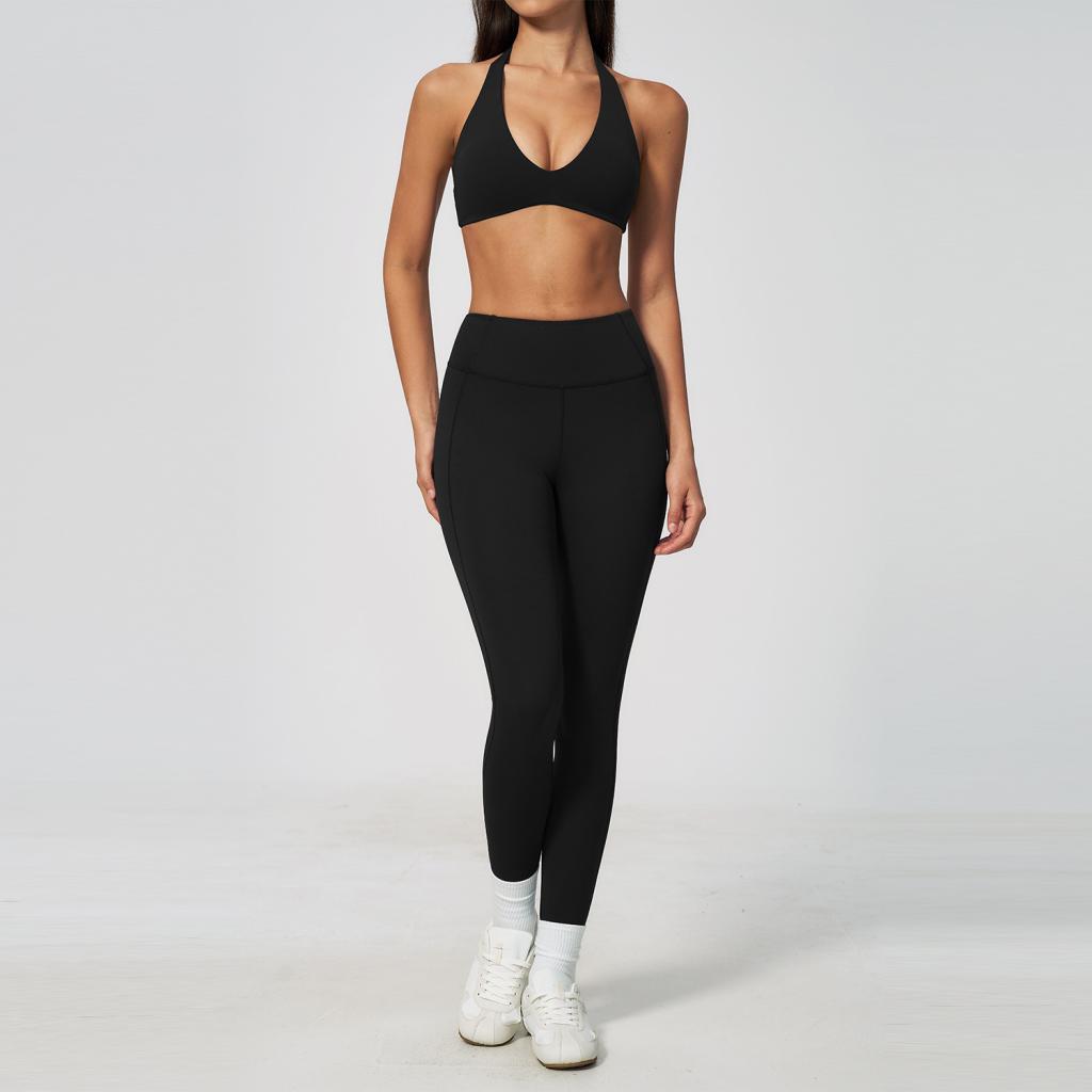Halter-neck Deep-V Push-up Back-enhancing Outerwear Sports Set