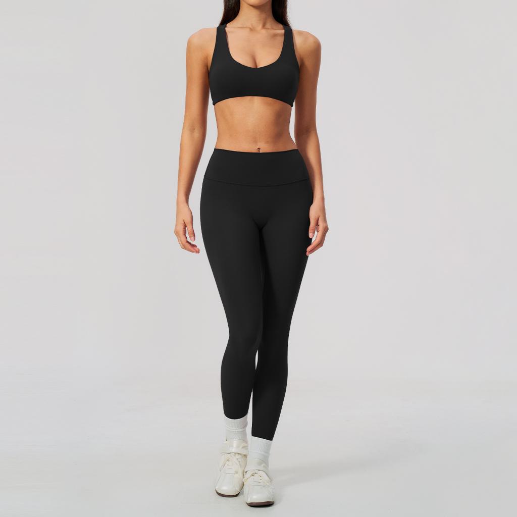 Womens High-waisted Hollow-out Cross-back Athleisure Set