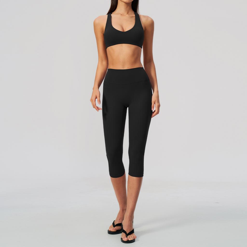 Womens V-neck Cross-Neckline High-Waist Bootcut Cropped Pants Set