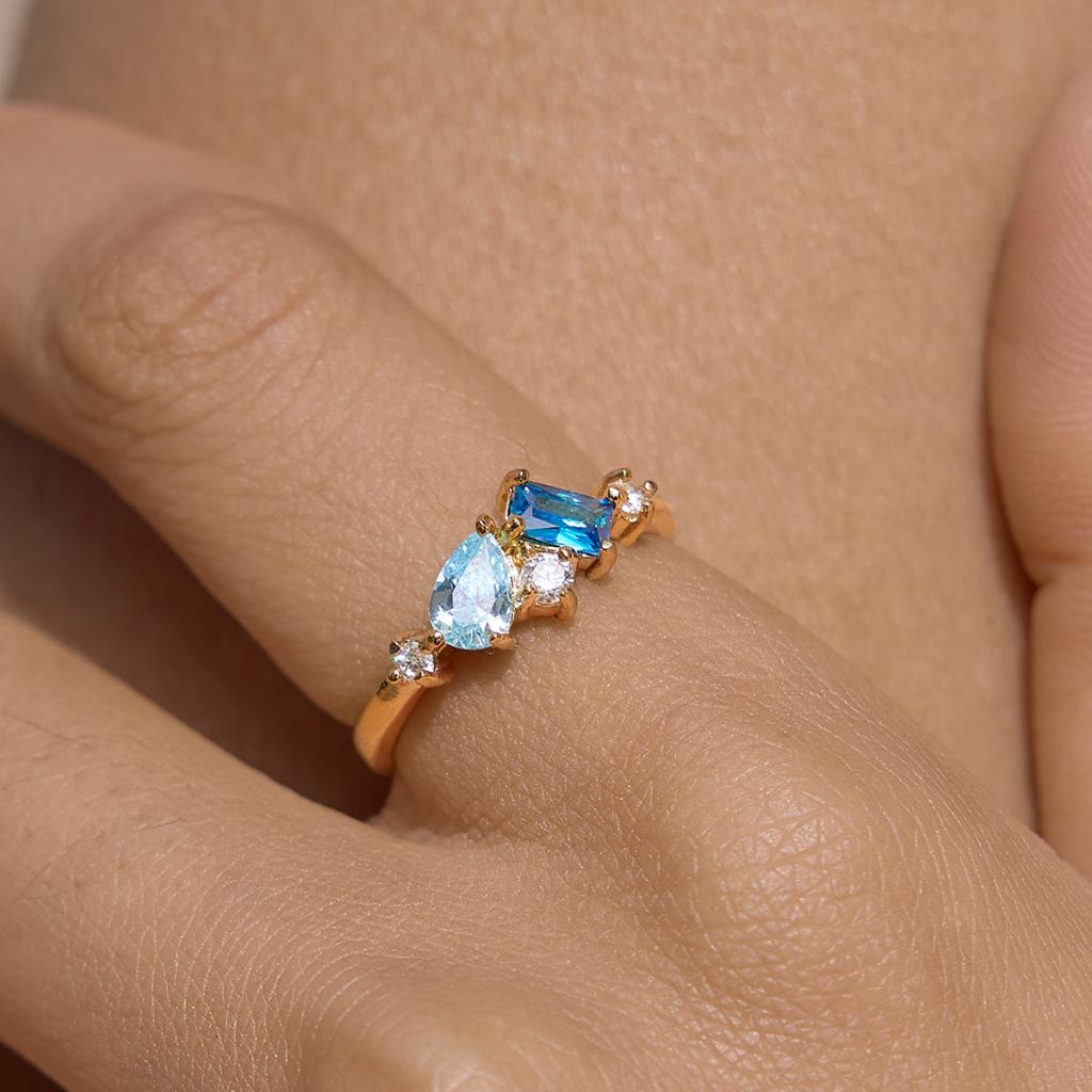 Stainless Steel Water-drop-shaped Zircon Ring