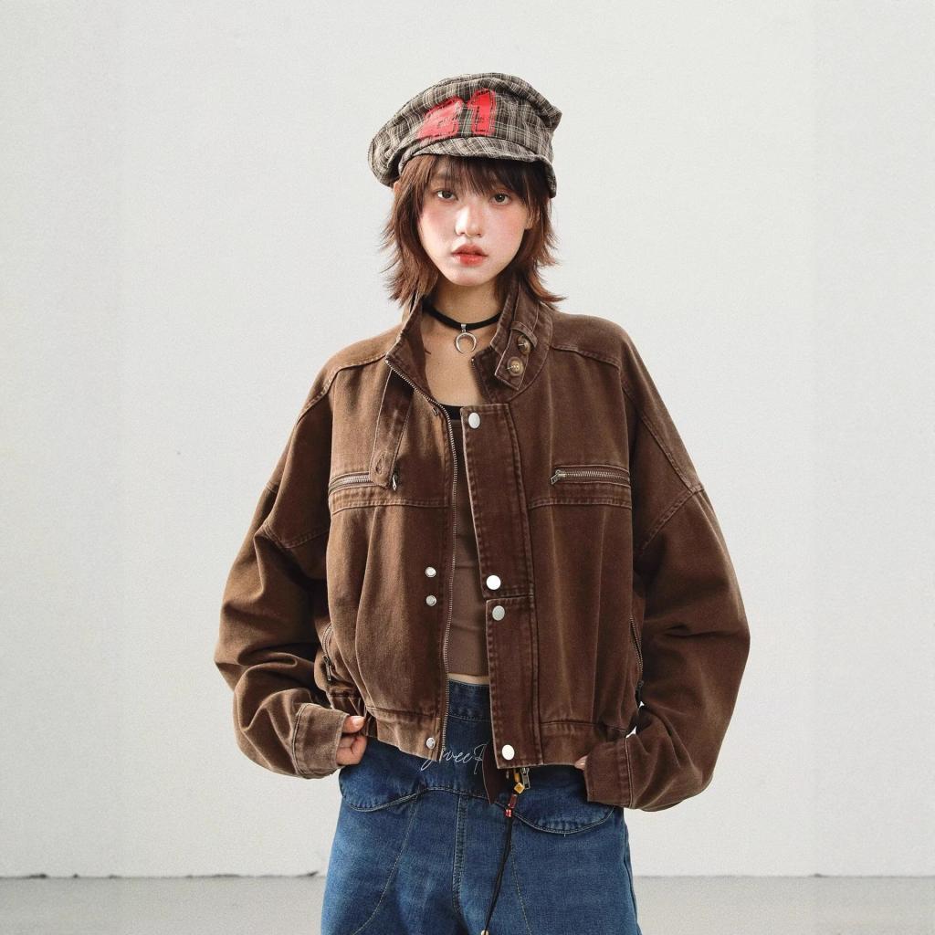 Vintage Distressed Workwear Biker Jacket A Slimming Short Coat Perfect For Bold
