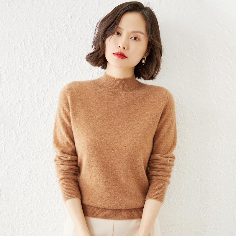 Long-sleeve Patchwork Sweater Womens Core-Spun Yarn Knit Top Loose-Fit Bottoming Knit Top