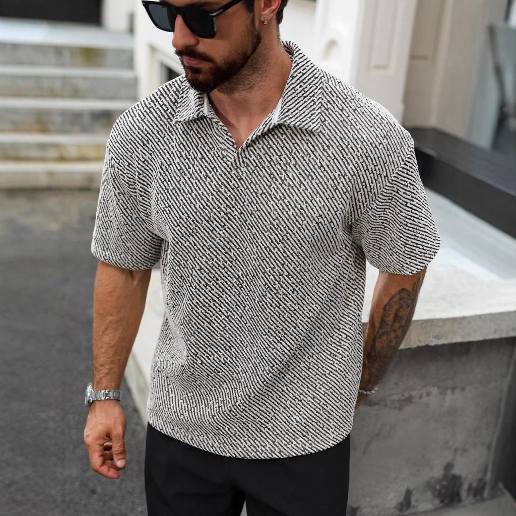 Casual Sports Thin Polo Shirt With A Turn-down Collar And Plaid Short Sleeves