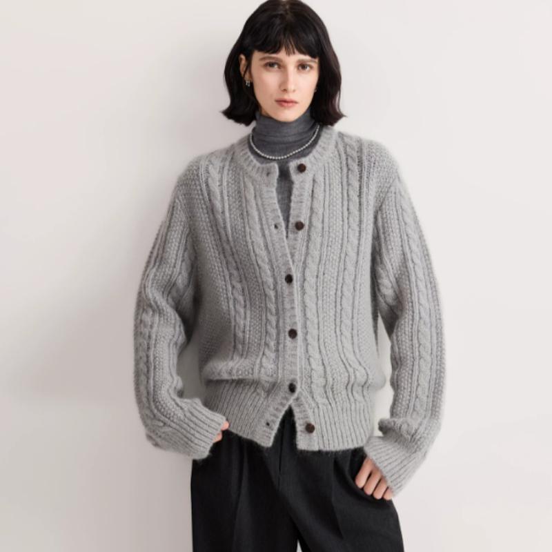 Mohair Twisted Round-neck Layered Cardigan Sweater