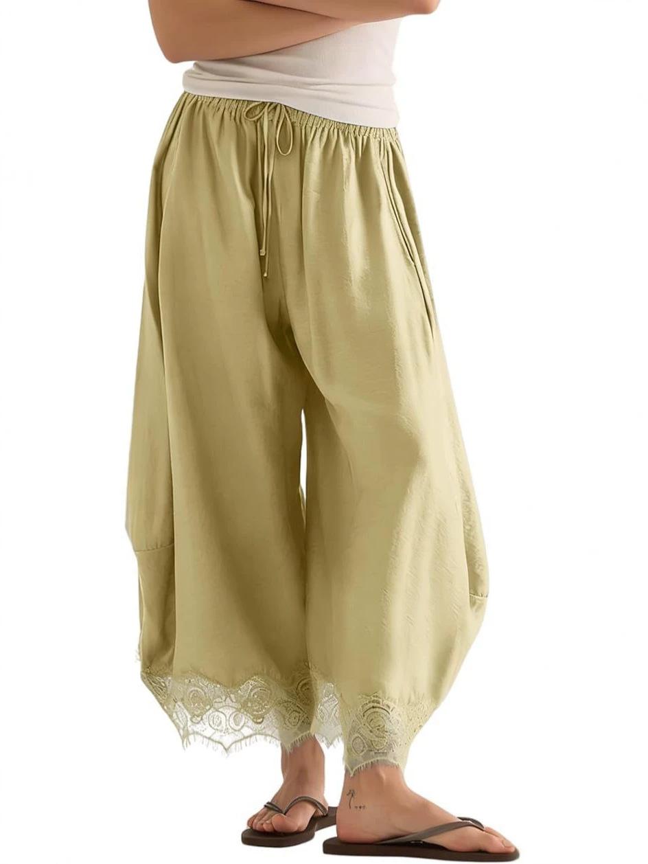 2026 Cross-Border European And American Women's New Style Curved Pants With Elastic Waist And Lac…