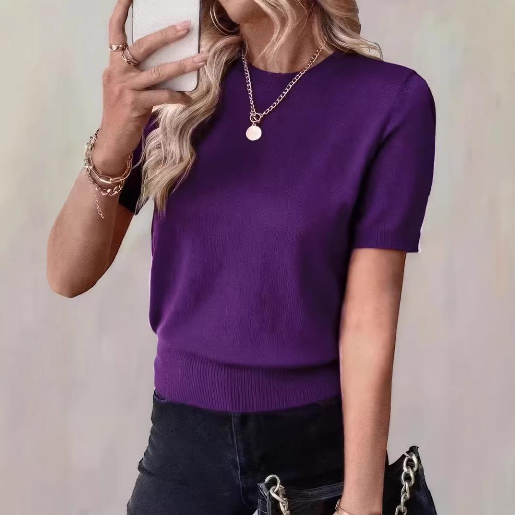 Yellow Casual Short-sleeve Cropped Summer Knit