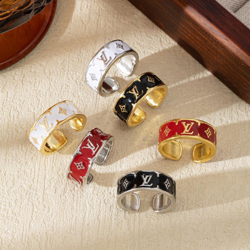 Vintage Monogram Enamel Rings Retro French Style Geometric Copper Open Ring For Women Light Luxur…