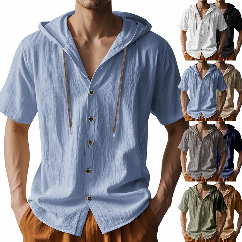 Cross-border Men's Sports Casual Comfortable Short-sleeved Shirt Hooded Fashion Sweater Cardigan…