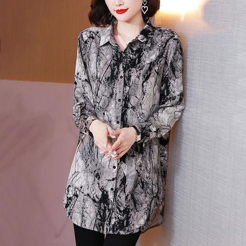 Plus-size Early Autumn New Womens Printed Chiffon Blouse