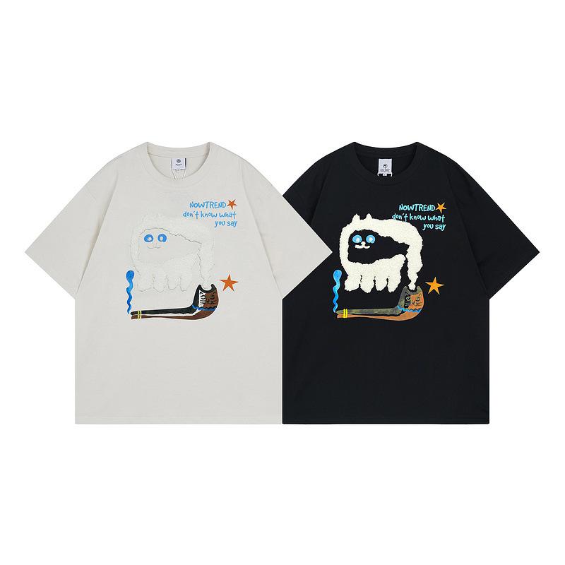 Heavyweight High-quality American-style Retro Graffiti Letter-printed Short-sleeve Top