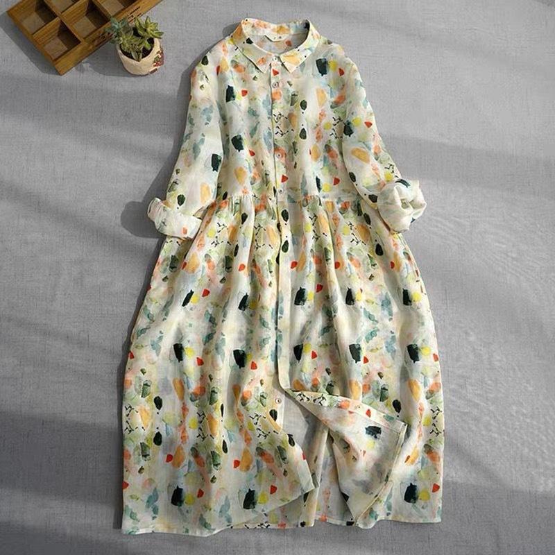 Spring Three-quarter-sleeve Vintage Floral Dress For Women