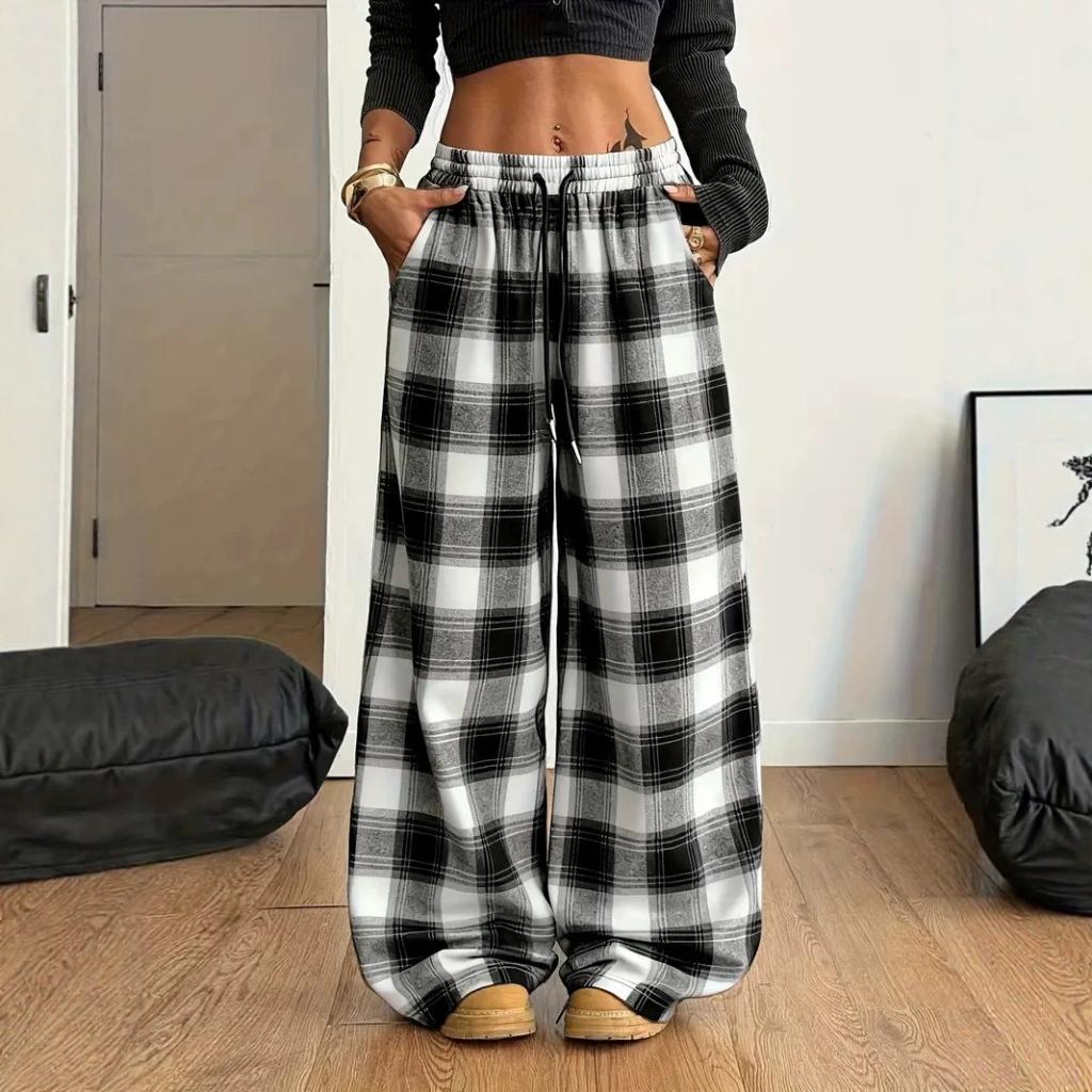 Plus-size Retro Plaid Casual Loose-fit Pants