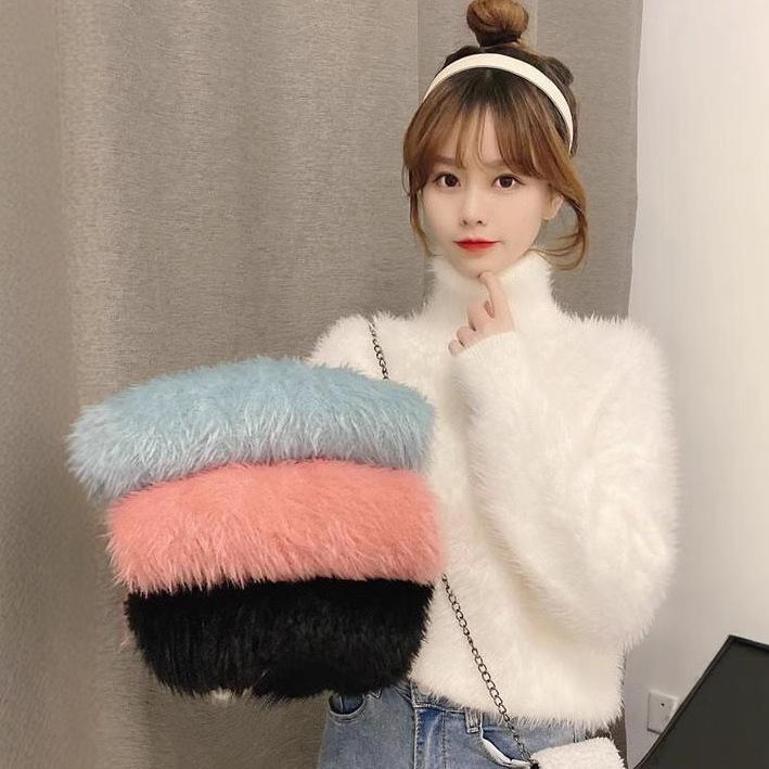 Top Mink Fur Half-high-neck Base Knitted Sweater