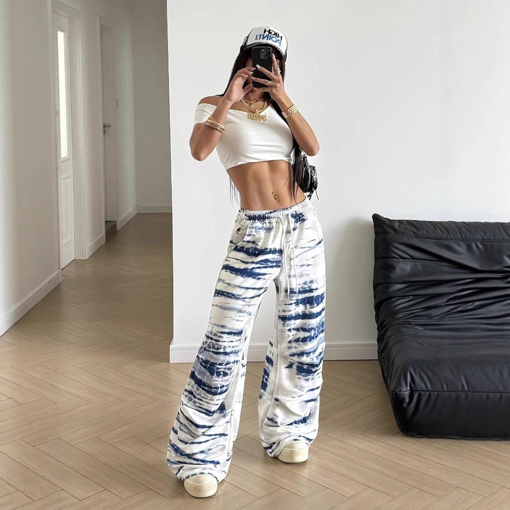 Womens Casual Printed Loose-fit Pants