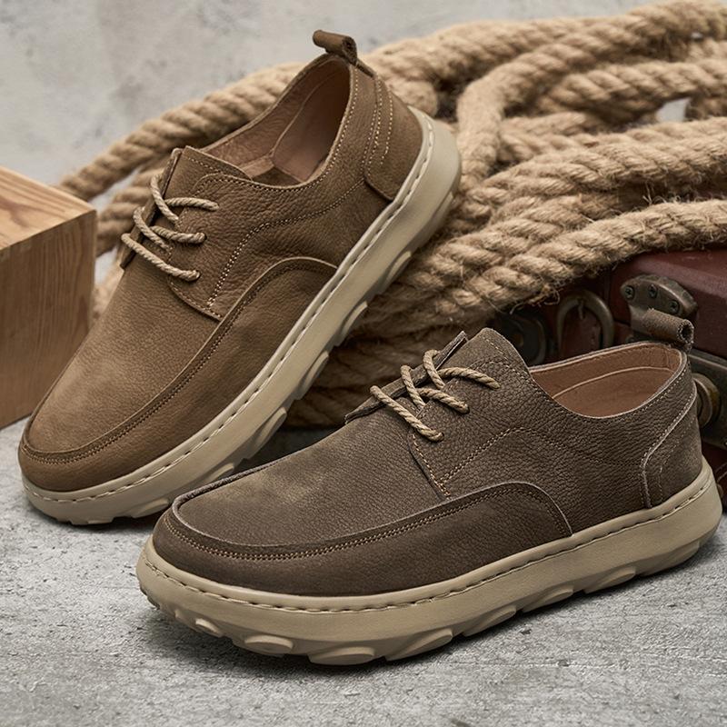 Mens Lace-Up Vintage Shoes With Solid Sole