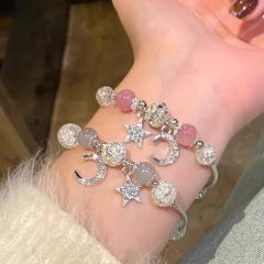 いちごクリスタルビーズブレスレット(女の子向け、友情の証、ニッチな手編み、タッセル付きジュエリー)
