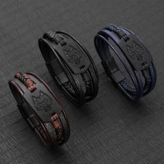 Mens Woven Leather Bracelet Vintage Style