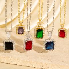 New European And American Style Light Luxury Square Zircon Sweater Chain, Cross-Border High-End F…