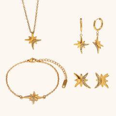 New 18K Gold-Plated Eight-Pointed Star Jewelry With Diamond Accents