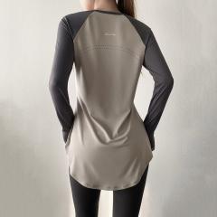 Pilates Yoga Top Mid-Length Hip-Covering Style - Women's Athletic Workout Shirt for Fitness Exercise