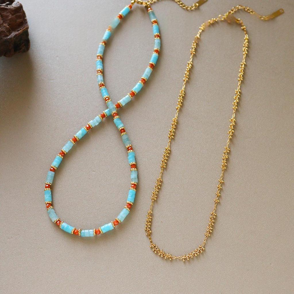 Fashionable And Versatile Color-block Natural Stone Bead Necklace