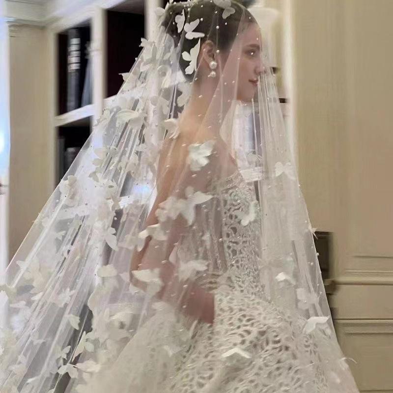 New Bridal White Three-dimensional Butterfly Veil