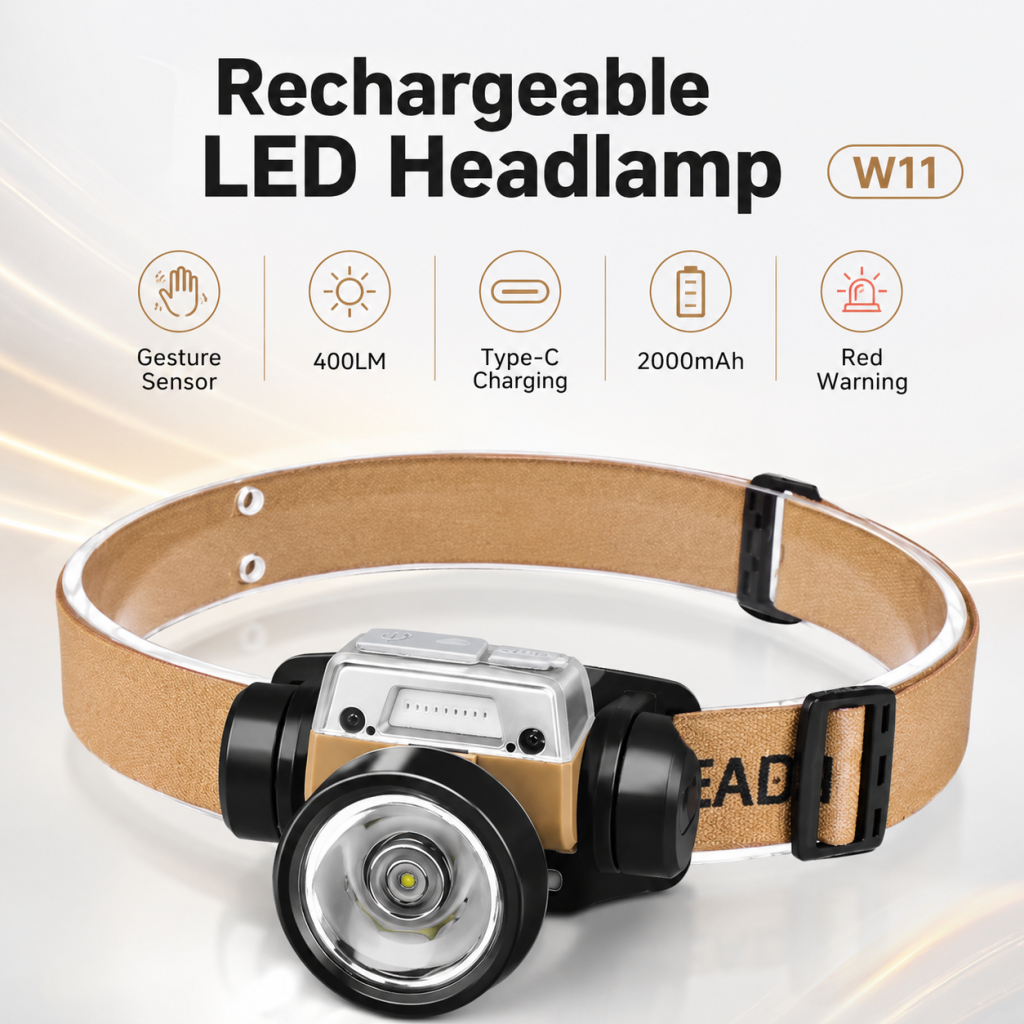 Rechargeable Motion Sensor Type C Waterproof LED Headlamp W11 400LM For Camping Hiking Work Headl…